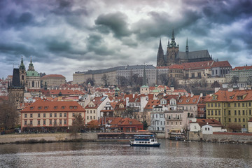 Prague, Bohemia, Czech Republic. Hradcany is the Praha Castle with hurches, chapels, halls and towers from every period of its history.