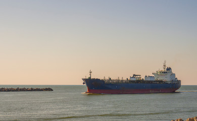 Entrance to the seaport, tanker