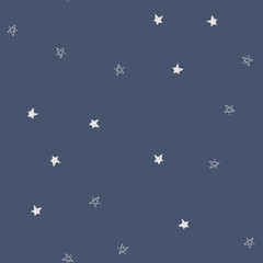 Fototapeta na wymiar Modern vector star pattern. Seamless background in doodle childish style. Night sky baby style texture.