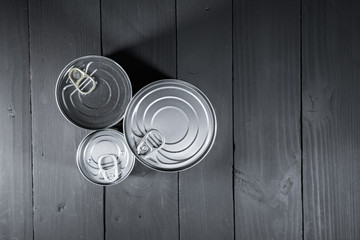 Tin can. Conserved junk food without label