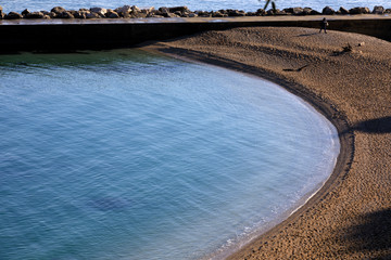 Sirolo (AN), Italy - January 1, 2019:  Urbani beach, Riviera del Conero, Adriatic Sea, Sirolo, Ancona, Marche, Italy