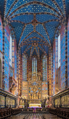 Krakow, Poland. Choir and apse of St. Mary's Basilica with Veit Stoss altarpiece. The altarpiece...