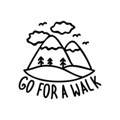 mountains, go for a walk doodle icon, vector illustration