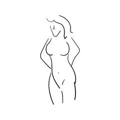 Fototapeta premium Sketch outline of a naked woman is drawn by hand. Isolated vector illustrations.
