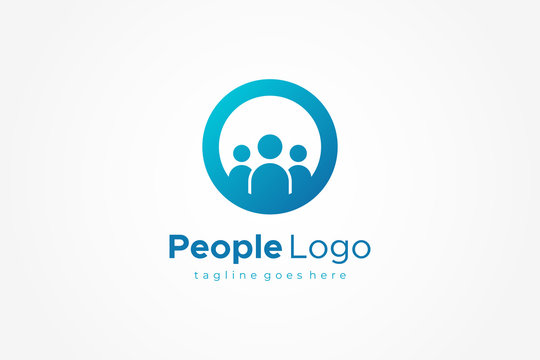 Blue Circle With Human Icon Inside People Logo. Flat Vector Logo Design Template Element