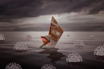 Sinking a little boat made with a euro bill