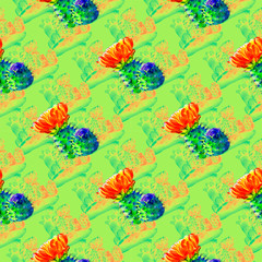 Fototapeta na wymiar blooming cactus seamless pattern green background