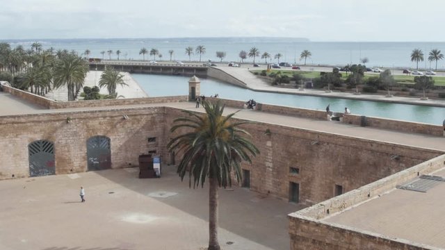 Parc de la Mar - Urban park located below La Seu (Cathedral de Mallorca) in Palma. Location: Palma de Mallorca, Mallorca (Majorca), Spain, Europe. Date: March 9, 2020