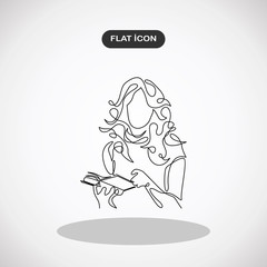 Continuous line drawing. Girl reading a book. Vector illustration