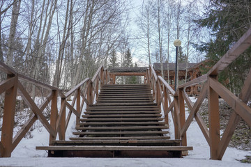 wooden bridge in the park in early spring