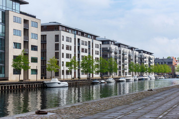 Modern apartment building on a sunny spring day a suburb of Copenhagen, Denmark