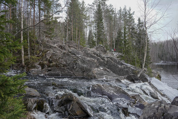  Karelia nature and spring waterfall