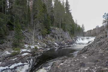  Karelia nature and spring waterfall