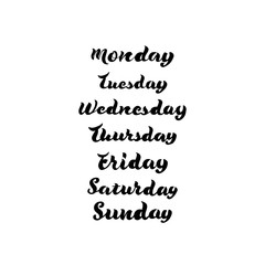 Handwritten days of the week. 7 Days of the week. Hand drawn lettering for planners, schedule, weekly calendars.