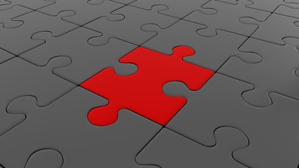 The last puzzle. You are special. Business concept. Red and black puzzles. 3D-rendering.