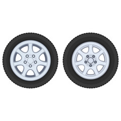 Car wheel, set. Realistic design. Vector illustration on a white background.