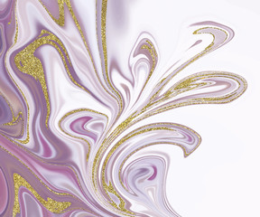 Purple watercolor with gold glitter brush stroke background. Modern vector design for wedding invitation, greeting, banner, flyer, poster, save the date