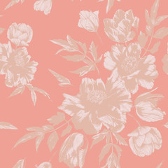 Vector floral seamless pattern with bouquets of tulips and peonies
