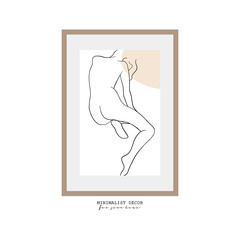 Continuous line, drawing of a woman body with hand, fashion concept, woman beauty, Minimalist decor. Portrait frame for a picture. fashion concept, woman beauty. One line fashion vector illustration
