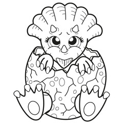 Coloring book for children baby Triceratops in an egg