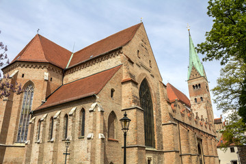 Fototapeta na wymiar Cathedral of Augsburg is a Roman Catholic church in Augsburg, Bavaria, Germany, founded in the 11th century in Romanesque style, but with 14th-century Gothic additions