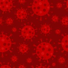Stylized Coronavirus (Covid-19) seamless background over red background