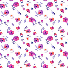 Watercolor seamless pattern of flowers and leaves, for wedding cards, romantic prints, fabrics, textiles and scrapbooking.