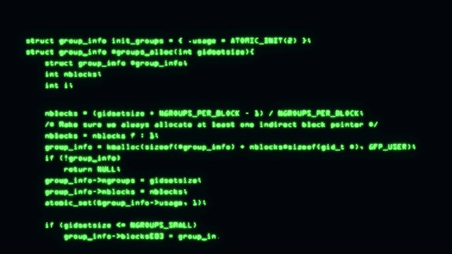 Programming code running down a computer screen terminal. 3d illustration