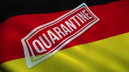 Quarantine stamp on the national flag of Germany. Coronavirus concept. 3d illustration