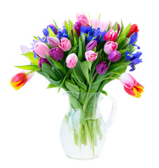 Pink and violet tulips flowers