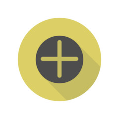 plus in a circle long shadow icon. Simple glyph, flat vector of WEB icons for ui and ux, website or mobile application