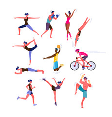 Set of men and women doing sports. Group of people doing different sports. Sport concept. illustration can be used for presentation, project, webpage