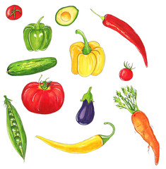 Illustration of a set of fresh vegetables