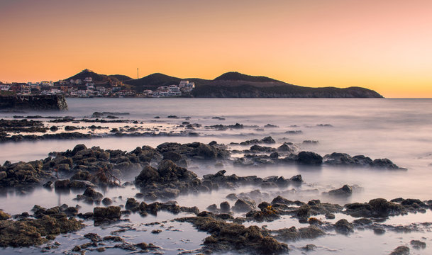 SAN CARLOS BEACH, SONORA / MEXICO - DECEMBER 29, 2018.Beautiful sunset view of San Carlos Beach. Shot taken in Villas California, located near Los Algodones beach and the Sea of Cortez Beach Club.