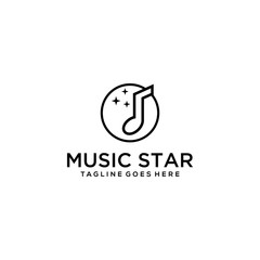 Creative modern music with star sign logo design template.