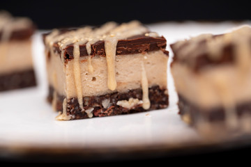 Raw vegan cake with banana and peanut butter, a healthy and delicious dessert