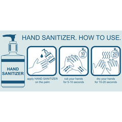 Hand sanitizer. How to use. Healthcare infographic elements. Vector illustration.