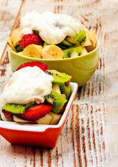 Fruits surrounded by rustic background