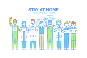 Doctors team stay work for people stayed home illustration.