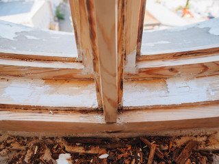 Old white wooden window restoration renovation recovery