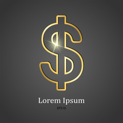 Vector golden dollar sign. logo golden dollar. vector illustration