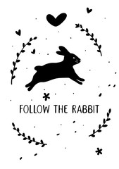 Fototapeta premium Black and white postcard with cute bunny