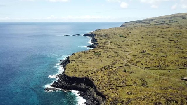 Aerial Drone View Easter Island Isla de Pascua Coast in Chile, Polynesian Island on Pacific Ocean