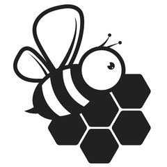 Bee with wings and honeycomb silhouette design