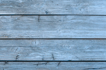 Minimalist monochome background of old light blue painted wooden bricks in horizontal display