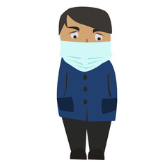 Man with medical mask on face. Protection from 2019-nCoV, COVID-19, SARS-CoV-2, coronavirus, virus, flu, disease, air pollution. Vector illustration