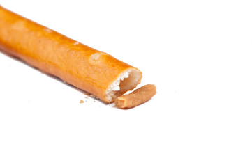 Salty cracker pretzel sticks isolated on white background.Copy space