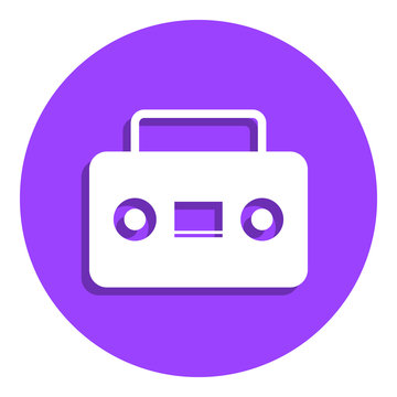 recommend clip art: retro cassette audio player badge icon. Simple glyph, flat vector of web icons for ui and ux, website or mobile application