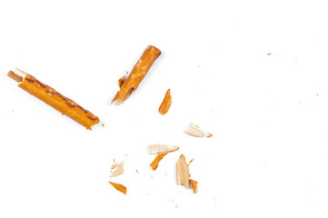 Salty cracker pretzel sticks isolated on white background.Copy space