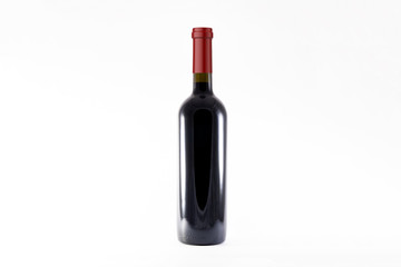 Red Wine and a Bottle isolated on white background.Mock-up.High resolution photo.